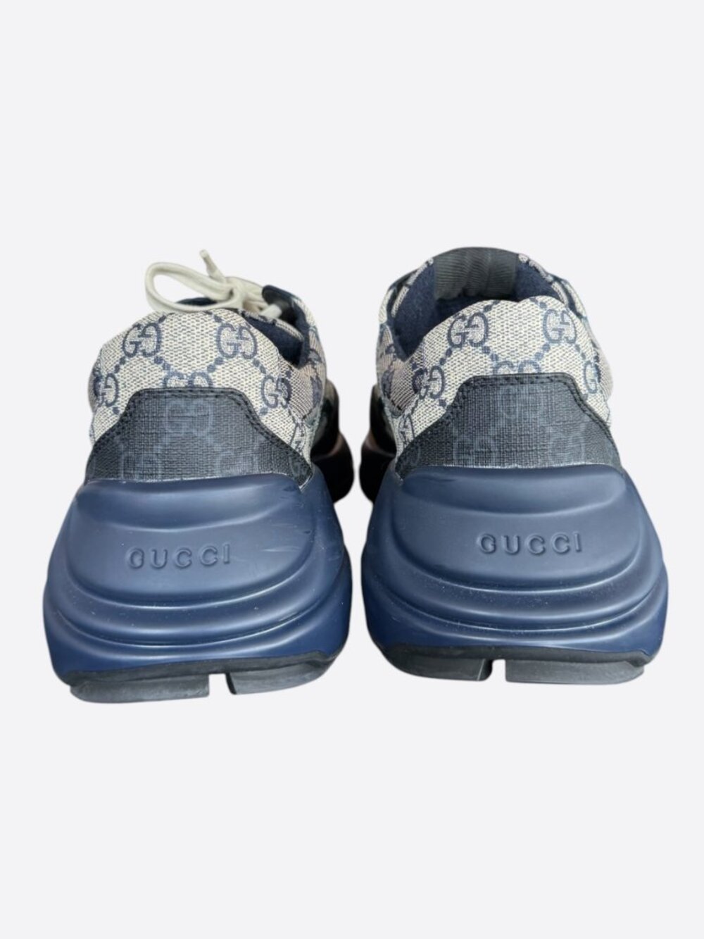 Gucci Beige & Navy GG Monogram Rython Sneakers - Picture 7 of 9
